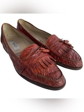Rare Vintage Bally Cantor Genuine Caiman Leather Tassel Slip On Loafers Men’s 9M